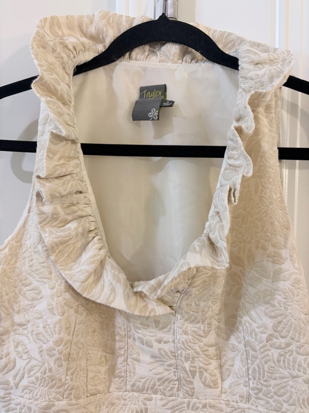 Sleeveless Ruffle-Neck Textured Ivory Dress - Picture 2 of 6